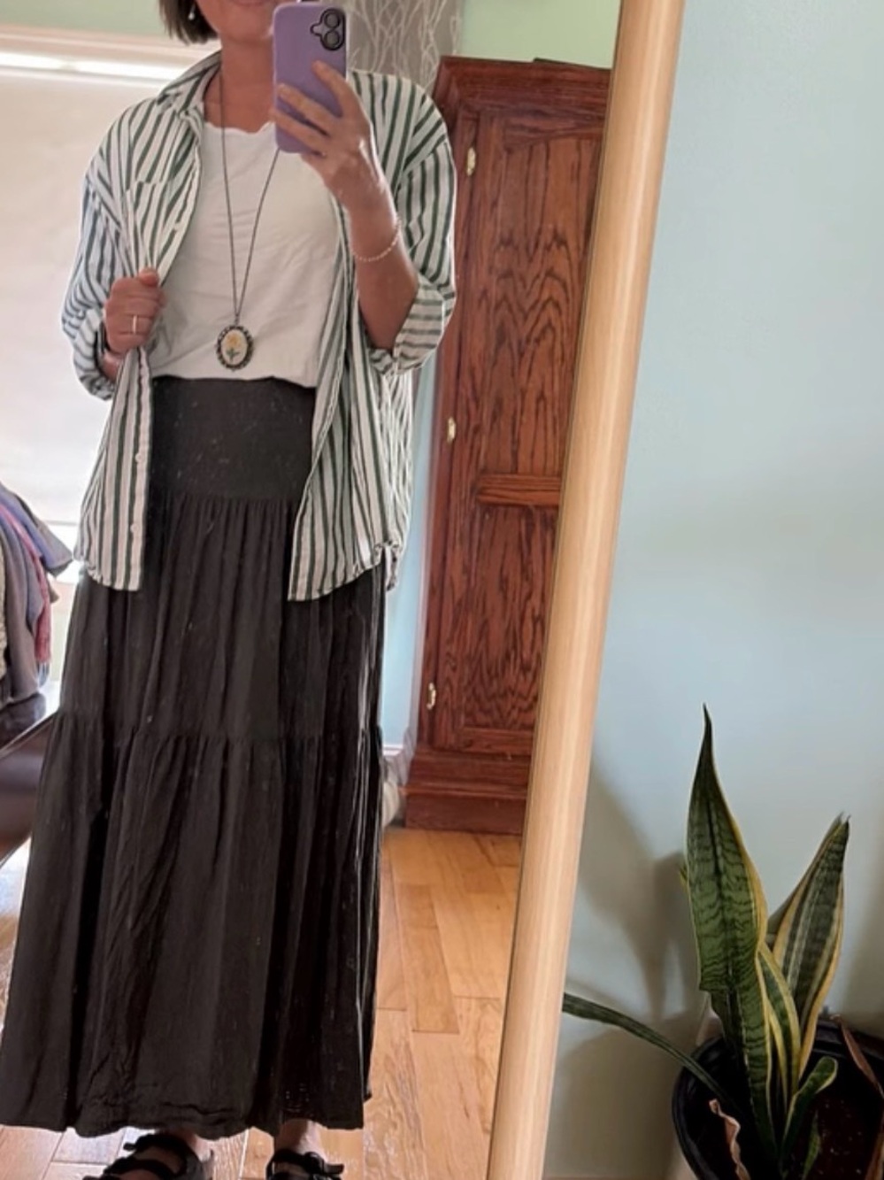 Tiered Maxi Skirt in Olive Green